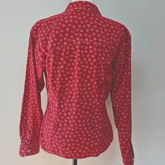 Vintage DKNY Muted Red Floral Button Down Shirt Vneck, Chest Pockets - Picture 4 of 9
